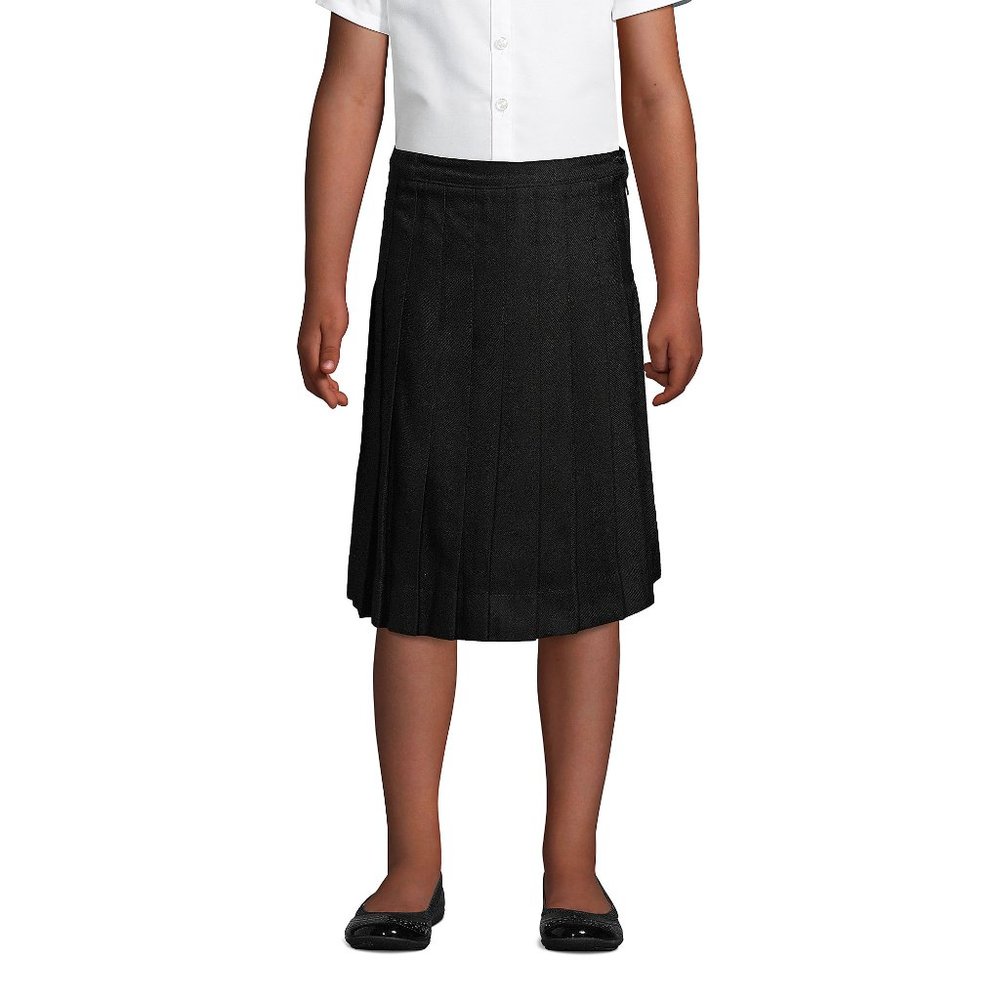 Lands' End Girls Pleated Skirt Below the Knee, Black, NWT